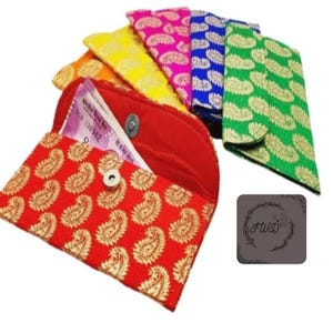 Indian Wedding Silk Fabric Cash Envelope, Fabric Money Pouch, Leaf Style Gift Wallet, Traditional Cloth Envelope, Handmade Shagun Cover