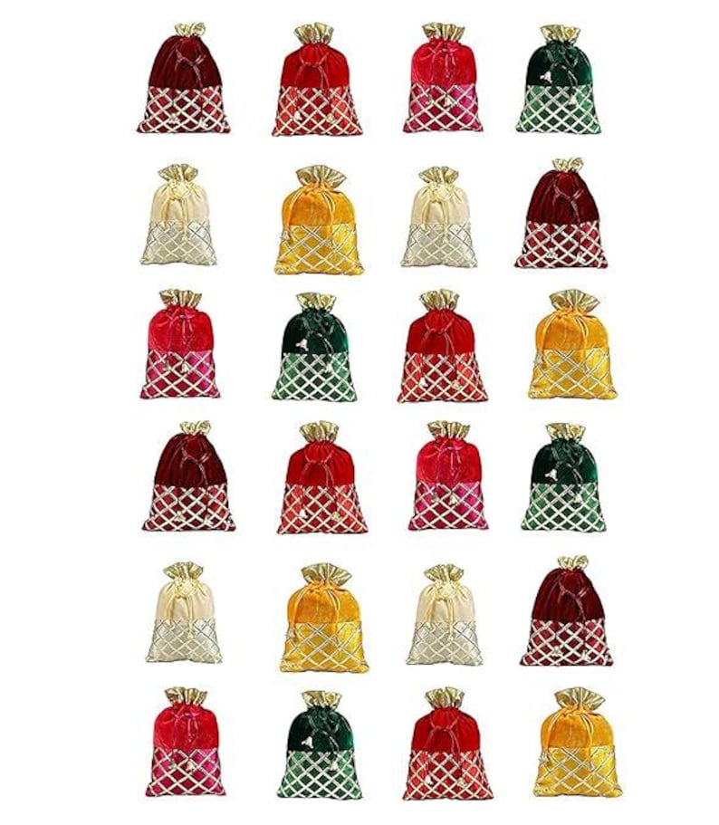 100 pcs Velvet Gota Potli Bag, Dry Fruits, Sweet Pouch, Indian Wedding Favor image 7