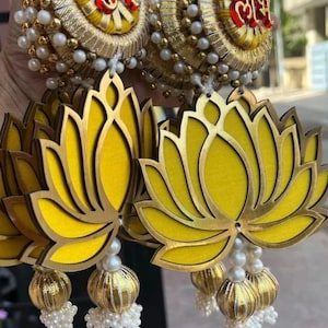 Subh Labh Yellow Lotus Backdrop Hanging Strings Lotus Hanging | Mandir Decor Diwali Decoration | Indian Pooja Item| Housewarming Decor |