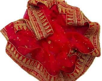 Dupatta de boda nupcial india con trabajo de lentejuelas pesadas (Sada Saubhagyavati Bhava)