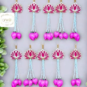 15&quot; Pink Lotus Backdrop Hanging Strings Lotus Hanging | Mandir Decor Diwali Decoration | Indian Wedding | Housewarming Decor | Haldi Decor