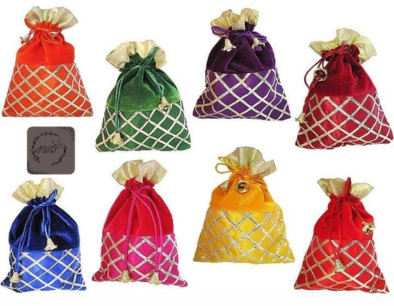 100 pcs Velvet Gota Potli Bag, Dry Fruits, Sweet Pouch, Indian Wedding Favor
