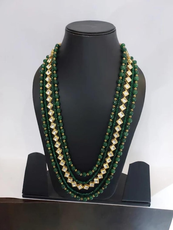 Green Indian Groom Necklace Haar Pearl Wedding Function Gift For Him Barati milni Mala