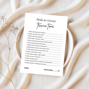Bride and Groom Trivia Game, Printable Bridal Shower Game, Engagement Party Game, Minimalist Wedding Reception Game, Couples Trivia Game