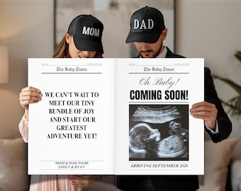 Baby Announcement Newspaper, Pregnancy Announcement Newspaper, Newspaper for Baby Shower, Printable & Editable Template