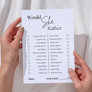 Would She Rather Bridal Shower Game, Printable Bridal Shower Game, Who Knows the Bride Best, Fun Bachelorette Party Activity, Wedding Game