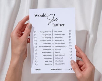 Would She Rather Bridal Shower Game, Printable Bridal Shower Game, Who Knows the Bride Best, Fun Bachelorette Party Activity, Wedding Game