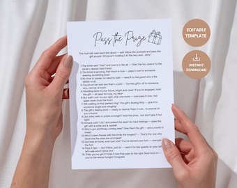Gioco per la festa nuziale "Passa il premio", gioco per la festa nuziale "Passa il regalo", gioco stampabile per la festa nuziale, attività divertenti per la festa nuziale, gioco per l'addio al nubilato