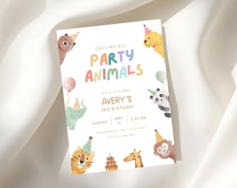 Party Animal Birthday Invitation, Calling All Party Animals Birthday Invite, Editable & Printable Template