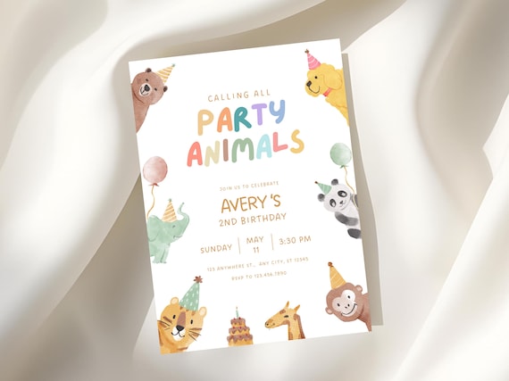 Party Animal Birthday Invitation, Calling All Party Animals Birthday Invite, Editable & Printable Template