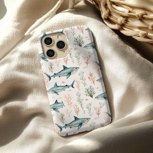 Shark Ocean iPhone Case - Watercolor Marine Life Phone Cover, Cute Sea Theme Gift