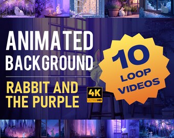 Coelho e o Fundo Roxo Animado em 4K | Vídeo em Loop Onírico para Ambiente Relaxante.