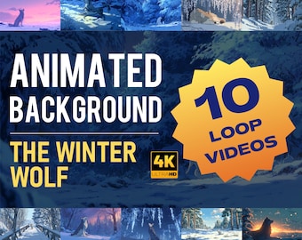 Geanimeerde achtergrond Winterwolf 4K | Besneeuwde boslusvideo voor een rustige, fantasierijke en natuurlijke sfeer