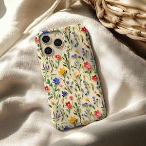 3D iPhone Hülle - Wildblumen Garten - Bunte Blumen Handy Hülle, Geschenk für Sie, niedlicher Cottagecore botanischer Stil