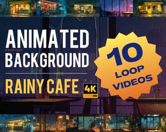 Rainy Cafe 4K Animated Looping Background | Cozy Coffee Shop Ambience (Digital Download)