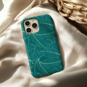 Tropical Leaf iPhone Case - Teal Green Minimalist Plant Phone Cover for Nature Lovers