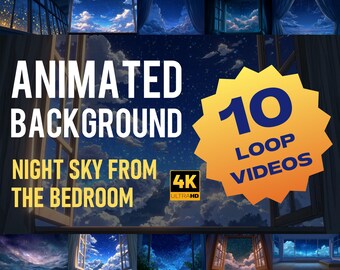 Animated Night Sky Bedroom Background | 4K Loop Video | Cozy Starry Window