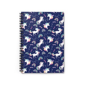 Cute Unicorn Notebook - Pastel Rainbow Fantasy Journal with Constellations