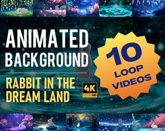 Coelho animado em um cenário de sonho em 4K | Vídeo mágico em loop para relaxar, fantasiar e dormir