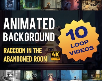Raccoon in the Abandoned Room Animated Background  10 Loop Videos 4K Anime Dark Ambience