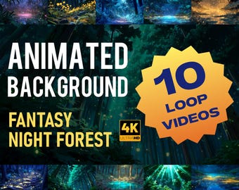 Fundo animado em 4K de uma floresta noturna fantástica | Vídeo em loop de uma floresta mágica e encantada