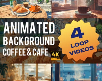 アニメーション化されたコーヒーショップの背景 | 居心地の良いカフェのループ動画 | 4K 湯気の立つコーヒーカップの雰囲気