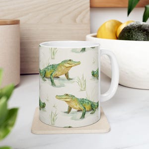 Alligator Coffee Mug - Cute Reptile Wildlife Cup, Watercolor Crocodile Gift for Animal Lovers