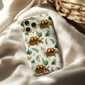Tortoise Jungle iPhone Case - Cute Watercolor Turtle & Leaves Nature Phone Cover