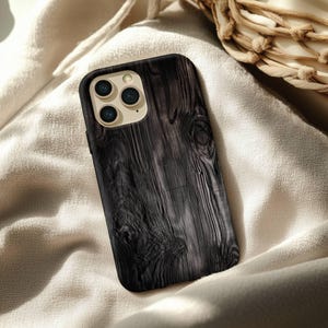 Charred Black Wood iPhone Case - Minimalist Rustic Phone Cover with Dark Wood Texture
