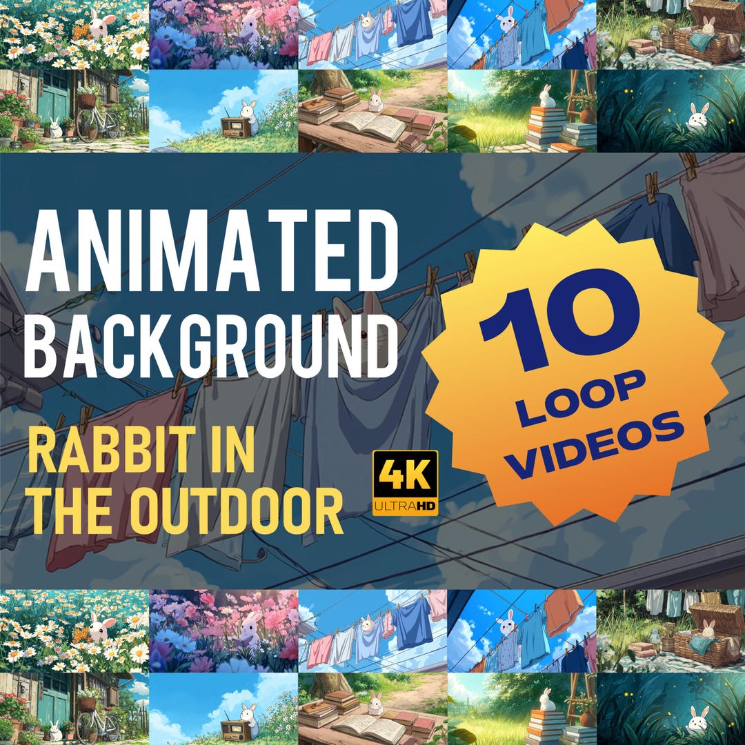 Rabbit in the Outdoor 4K Animated Background – Cute Rabbit Loop Video ...