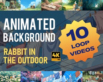 Coelho ao ar livre - Fundo animado em 4K - Vídeo em loop de coelho fofo para streaming, animação aconchegante da natureza.