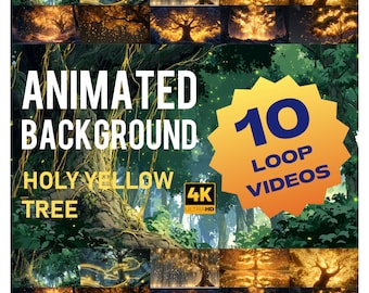 Holy Yellow Tree Animated Background | 4K Glowing Fantasy Forest Loop | Enchanted Sacred Tree Video for VTuber & Streaming