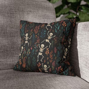 Dancing Skeleton Faux Suede Pillow – Spooky Halloween Decor