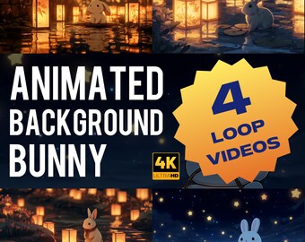 Fundo de Coelho Animado | Vídeos de Coelhos Aconchegantes em Loop | Ambiente Relaxante de Lanterna 4K para Transmissão e Estudo