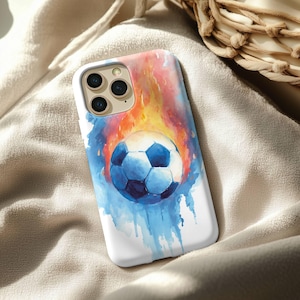 Fiery Soccer Ball iPhone Case - Watercolor Flame Football Phone Cover for Sports Fans