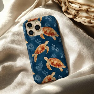 Sea Turtle iPhone Case - Ocean Coral Hand Drawn Style | Marine Life Phone Cover Gift