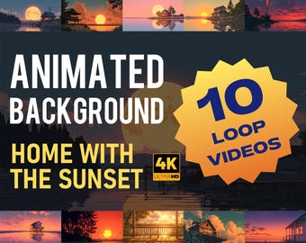 Thuis met de geanimeerde achtergrond bij zonsondergang | Zonsonderganglusvideo 4K | Gezellige esthetische zonsondergang | Ontspannende animatie voor VTubers en makers