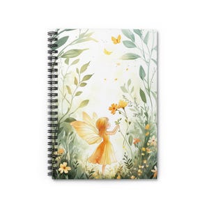 Yellow Fairy Notebook - Enchanted Garden Spiral Journal, Cute Fairycore Gift for Girls