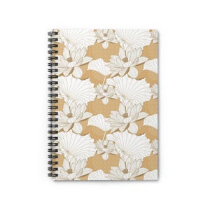 Lotus Flower Spiral Notebook - Elegant Beige Botanical Journal for Writing & Sketching