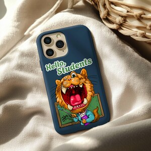 Funny Cat Teacher iPhone Case - Hello Students Cartoon Phone Cover for Teachers and Cat Lovers