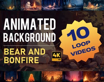 Animated Bear and Bonfire Background 4K | Cozy Forest Loop Video for Relax, Study, or Stream Ambience