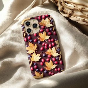Herbst Blätter & Beeren iPhone Hülle - 3D Realistische Herbst Natur Handyhülle, Ahornblatt iPhone Hülle, Ästhetisches Herbst Geschenk