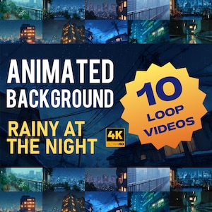 Animerad bakgrund med regnig natt i 4K | Mysig regnloopvideo för streaming, VTuber och studiemiljö