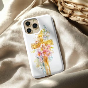 Christian Cross iPhone Case - Gold Floral Jesus Cross Phone Cover, Religious Gift