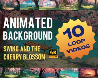Animowane tło 4K: Huśtawka i kwiat wiśni | Zestaw wideo Sakura Garden Loop