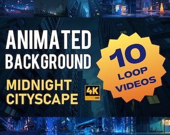 Animated Midnight Cityscape Background | 4K Loop Video | Night City Animation