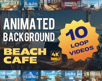 Café de la plage animé d'arrière-plan 4K | Ensemble de vidéos en boucle pour un café en bord de mer