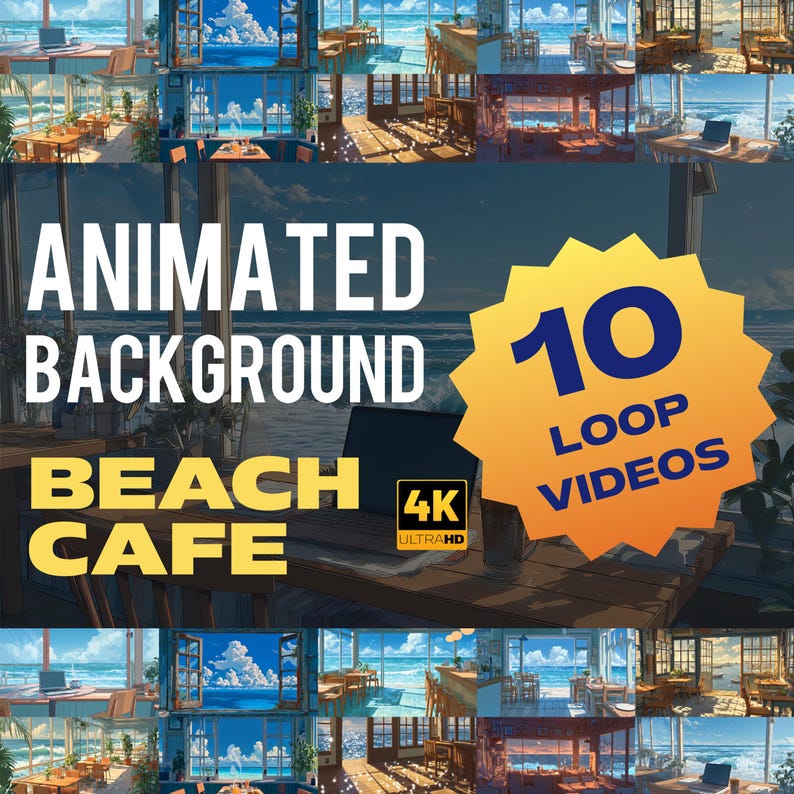 Beach Cafe Animated Background 4K | Seaside Coffee Shop Loop Video Set ...