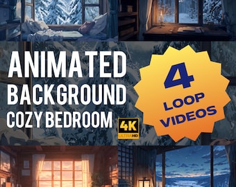 Cozy Anime Bedroom Animated Background | 4K Winter Stream Loop (Digital Download)
