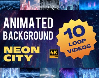 Animowane tło neonowego miasta | Cyberpunk Loop Video 4K | Futurystyczny neonowy pejzaż miejski dla VTubera i nakładki na stream